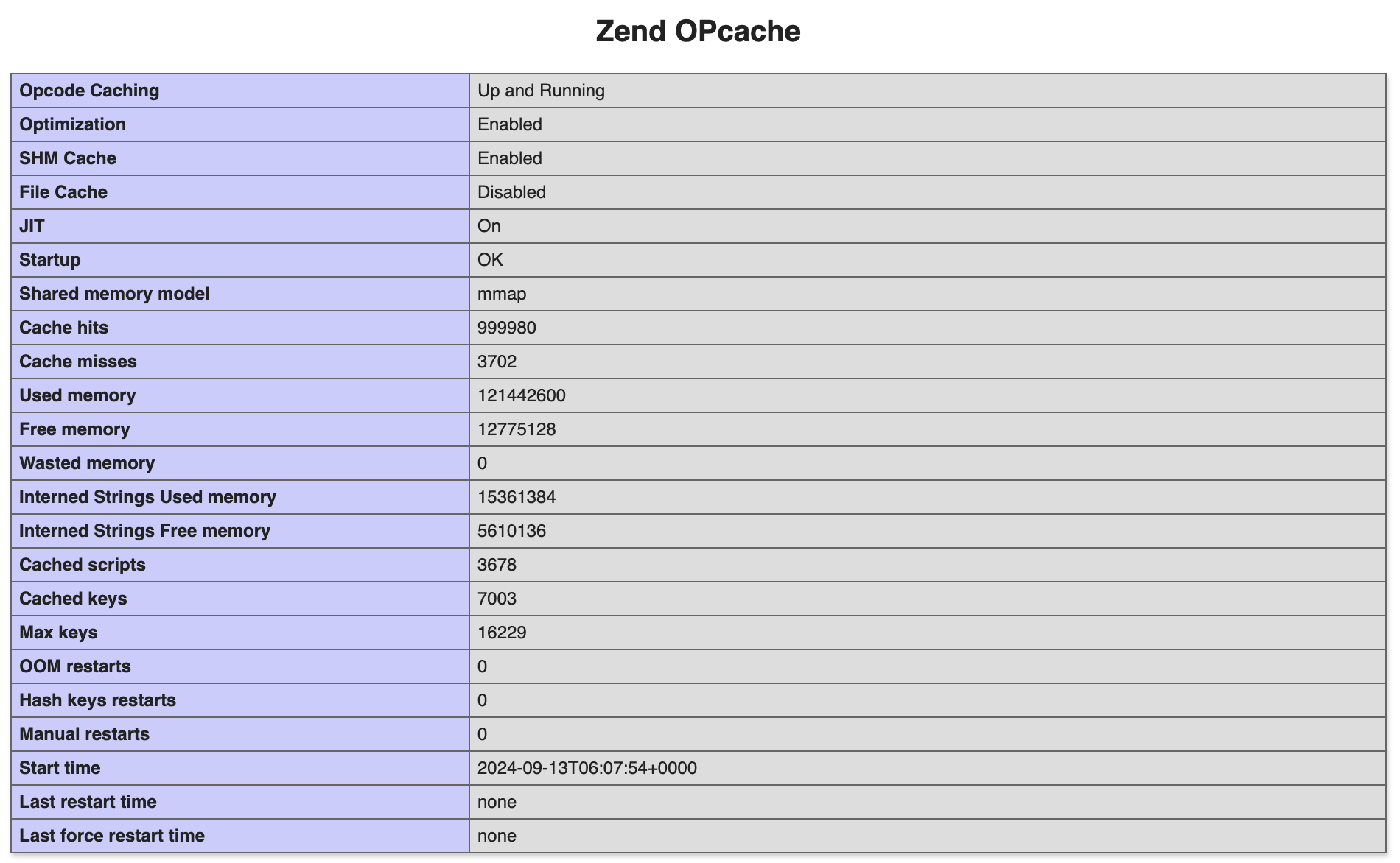 phpinfo opcache